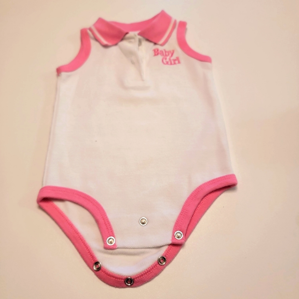 Little Lindsey Pink and White Polo baby Girl Onesie 0-6 month